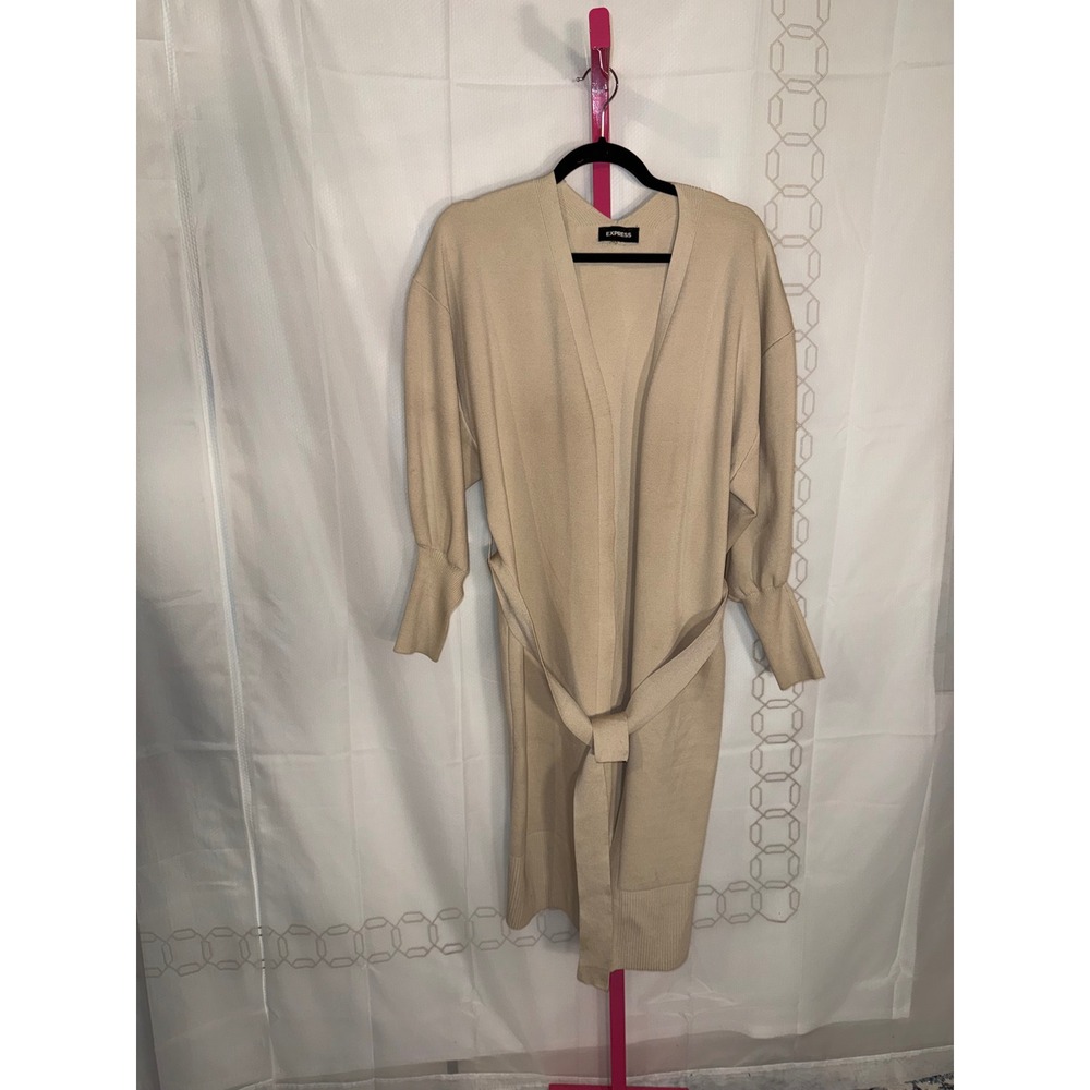 Express‎ Beige Long Open Front Belted Cardigan Sweater Women